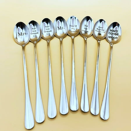 

GROFRY Coffee Spoon Polished Surface Wide Application Stainless Steel Lettering Long Ice Drink Mixing Scoop for Couple