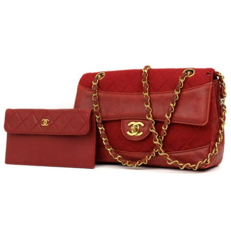 Classic Flap With Pouch 870549 Red Cotton Blend Shoulder Bag