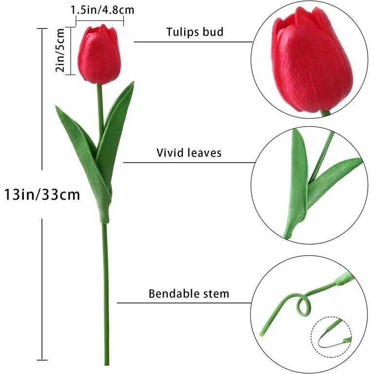 20pcs Tulips Artificial Flowers Real Touch Fake Tulips Fake Flowers for Decoration 13.5 inch Faux Tulips Faux Flowers Bulk Artificial Tulips Flowers