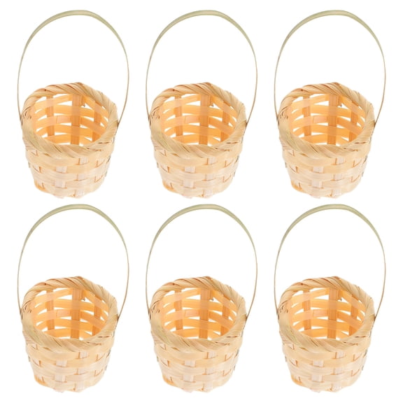 Pretyzoom Small Woven Baskets with Handles, Light Brown, Versatile Use for Storage (6Pcs)