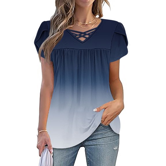 Youyipin Womens Tops short Sleeve Criss Cross V Neck T Shirts Loose Fit Casual Oversized Tshirts Blouses summer tops for women
