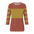 thumbnail image 5 of CLOISE Womens Blouses Fall Cute Striped Shirts Crew Neck 3/4 Sleeve Blouses Oversized Color Block Basic Tees Flowy Clothes Watermelon Red XL, 5 of 5
