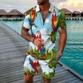 thumbnail image 2 of RATTOYY Casual Mens Two Piece Suits Parrot Printing Zip Drawstring Lapel Shirt Shorts Sets Male Casual Outfits Basic Cute Streetwear, 2 of 6