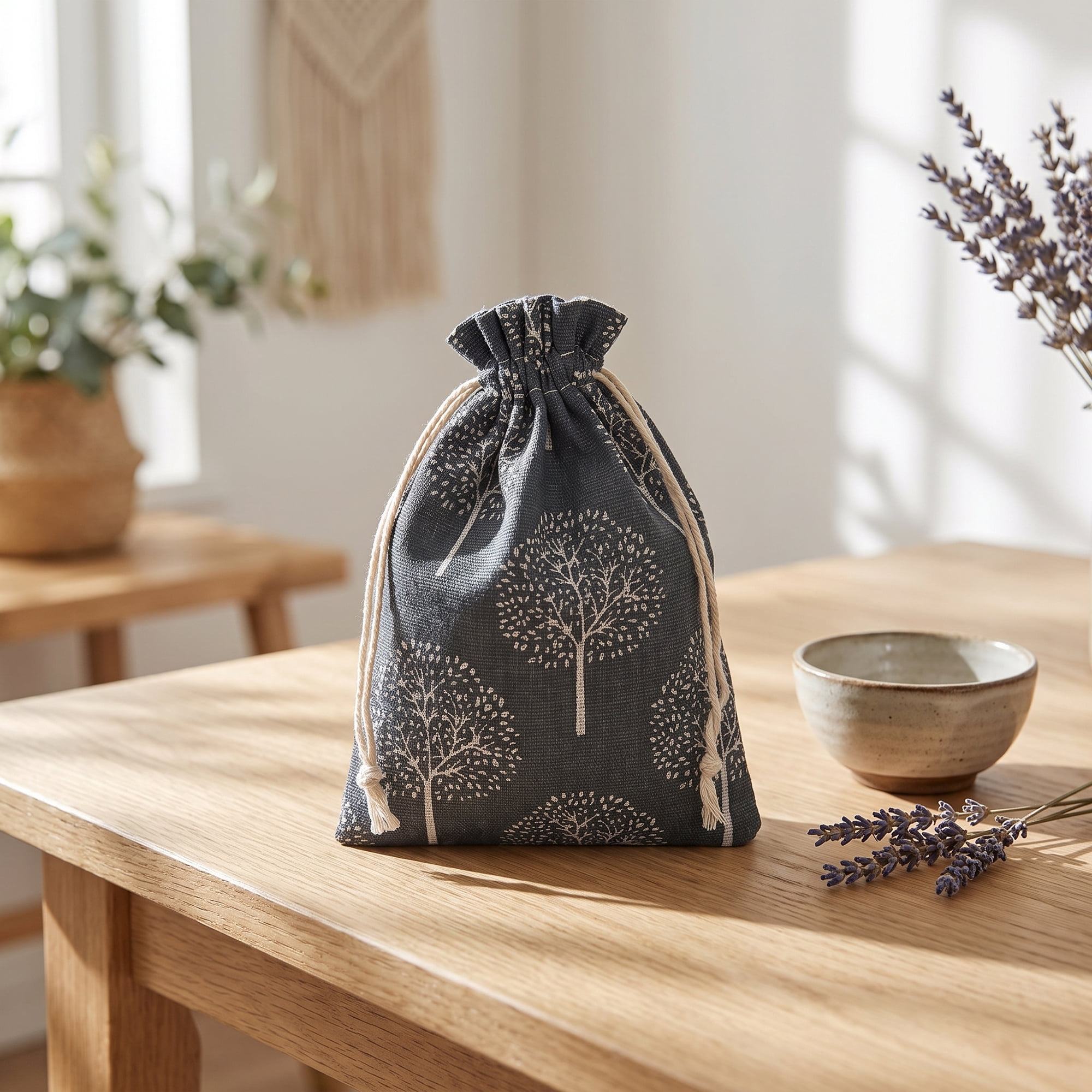 Unique Bargains Drawstring Gift Bags with Handles for Occasions Grey Tree 5.1" x 7.1"