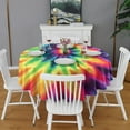 thumbnail image 2 of Rainbow Tie Dye Mandala Pattern Round Tablecloth 60"x60",Wrinkle Wipeable Table Cloth for Kitchen Dining Room Picnic Patio Party, 2 of 6