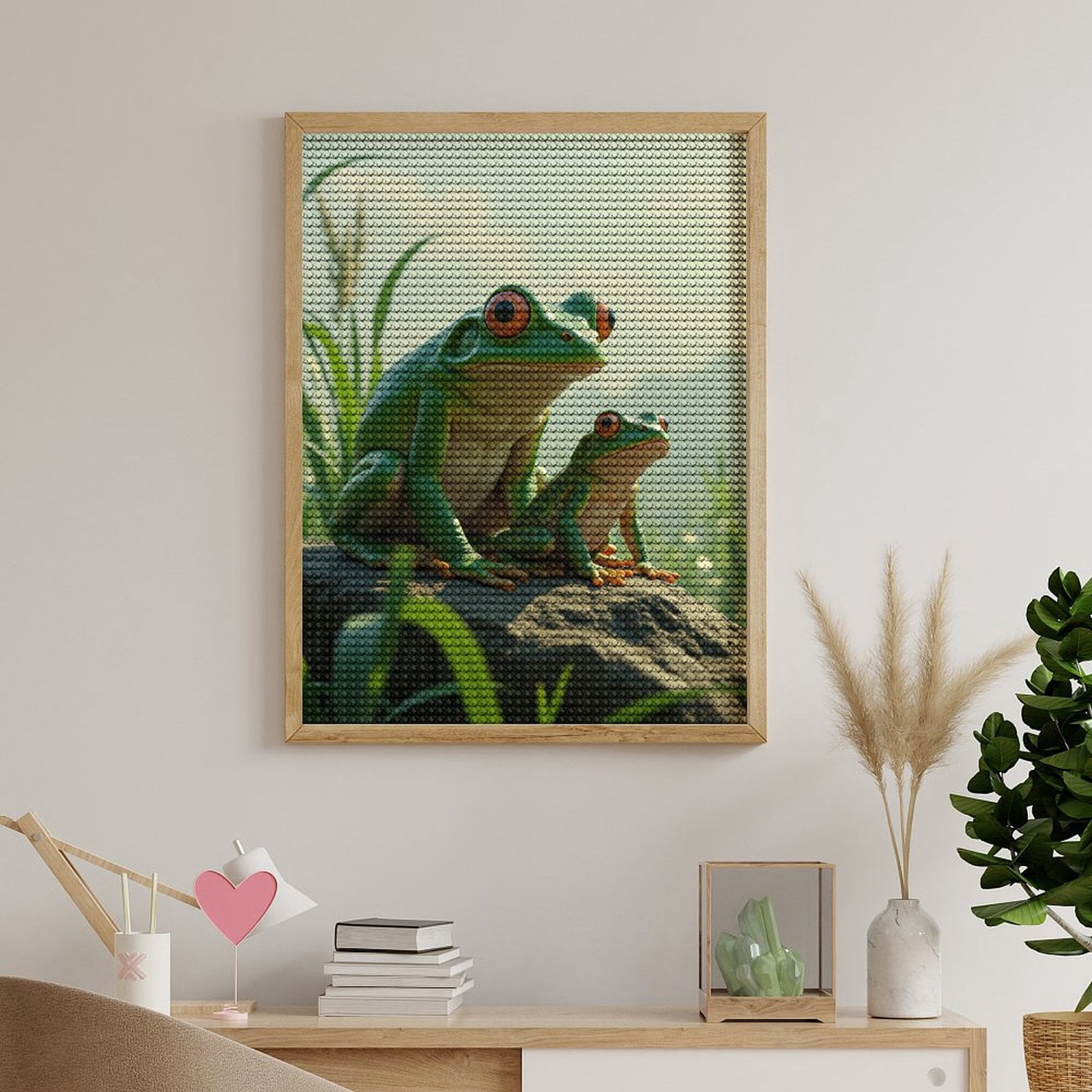 Diamond Art Kits for Adults, Frogs On Rock Green Landscape 5D Diamond Painting Kits for Adults Beginners, DIY Full Drill Diamond Painting, Gem Art and Crafts 12x16