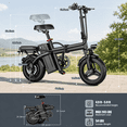 thumbnail image 3 of KAZEFLOW 750W Foldable Electric Bike 14 Inch 48V 10Ah Removable Battery 20MPH 30 Miles Class 2 UL2849, 3 of 11