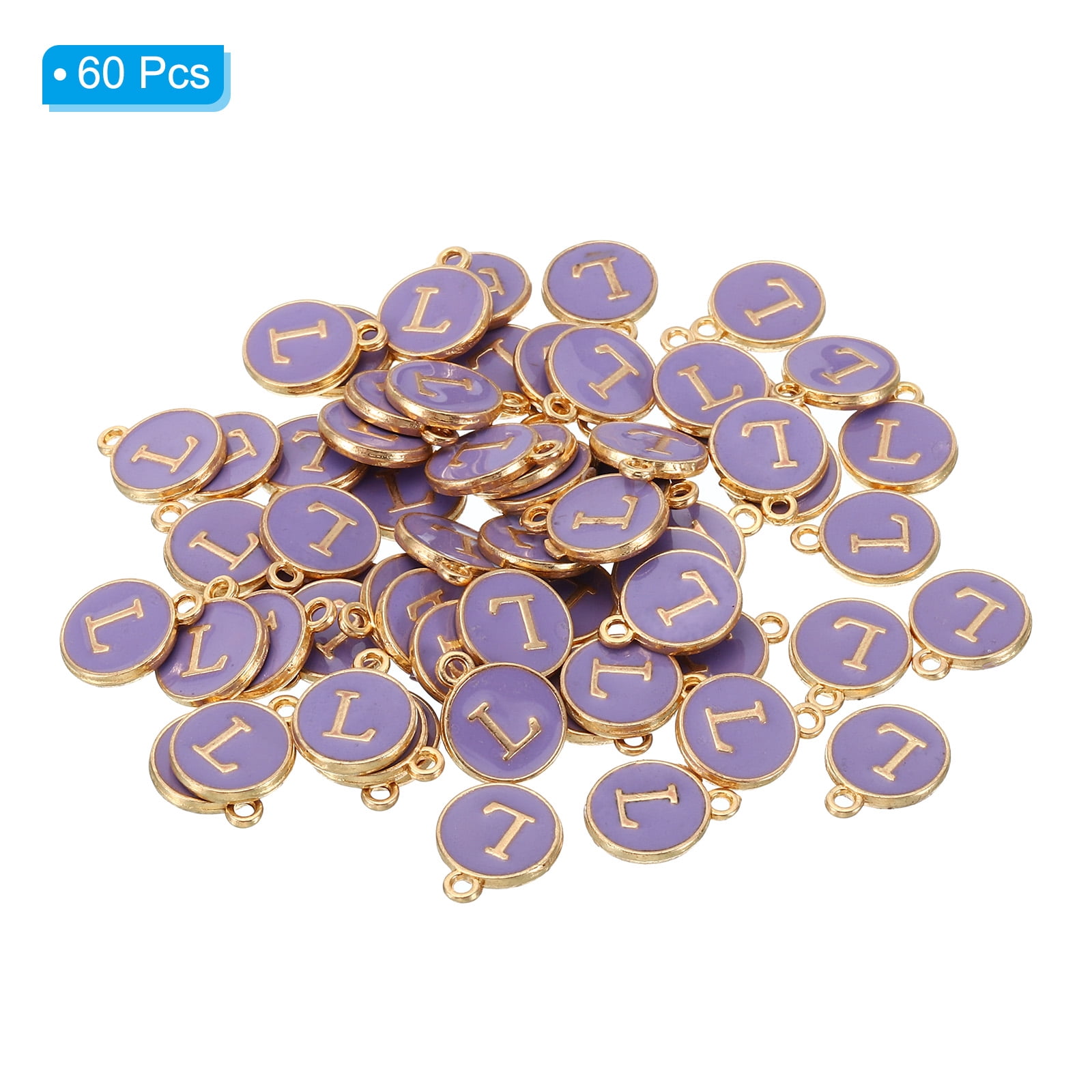 Unique Bargains 60Pcs Double Sided Alphabet Initial Charm Pendants for Jewelry Making "L"