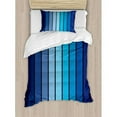 thumbnail image 3 of Navy Duvet Cover Set Queen Size, Plaques in Blue Tones with Border Lines with Sketchy Details Print Image, Decorative 3 Piece Bedding Set with 2 Pillow Shams, Dark Blue and Pale Blue, by Ambesonne, 3 of 3