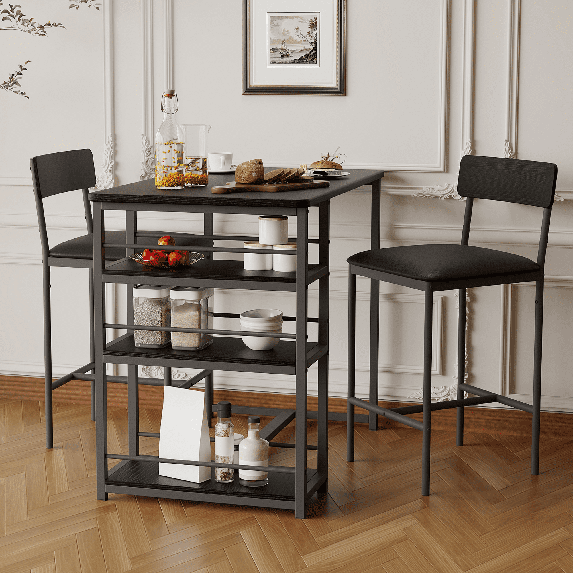 Kitchen Table Set,Dining Table and Chairs for 2,3 Piece Dining Room Table Set with 2 Upholstered Chairs,Bar Dining Table Set for Small Spaces,Apartment,Breakfast,Pub