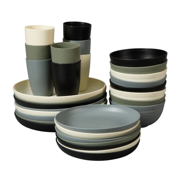 Gibson Home 32-Piece Plates, Bowls and Tumblers Set, Service for 8, Wheatstraw Blend Polypropylene, Matte Finish