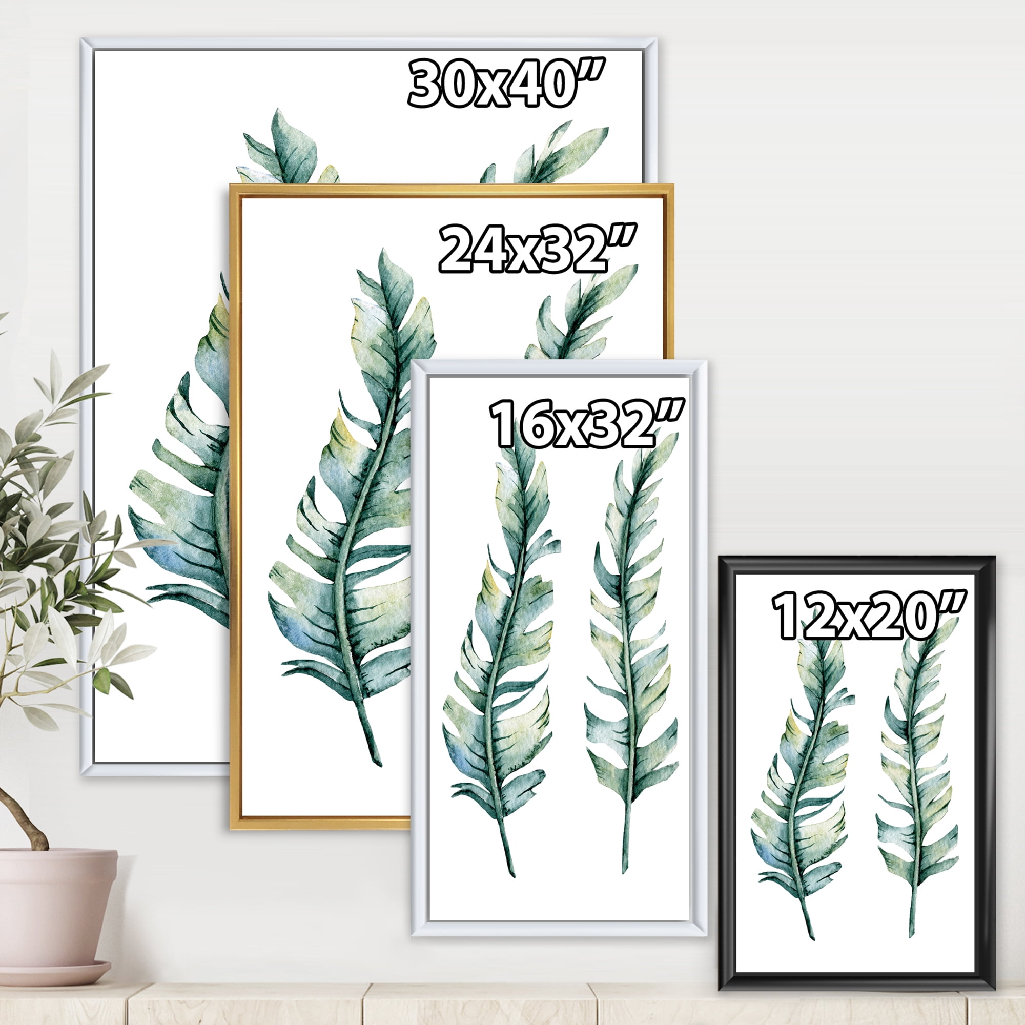 Designart 'Duo of Tropical Leaves On White' Farmhouse Framed Canvas Wall Art Print
