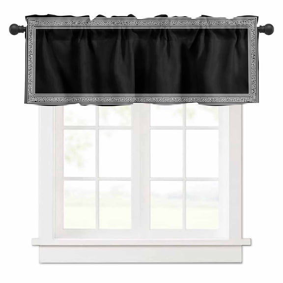 Black White Valances for Windows Geometric Greek Key Bordered Abstract Art Rod Pocket Curtain Valance Window Treatment Short Curtains for Kitchen Living Room, 54"x18"