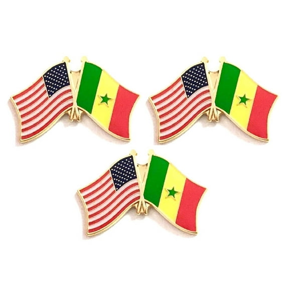 Senegal & US Crossed Flag Lapel Pins, Pack of 3