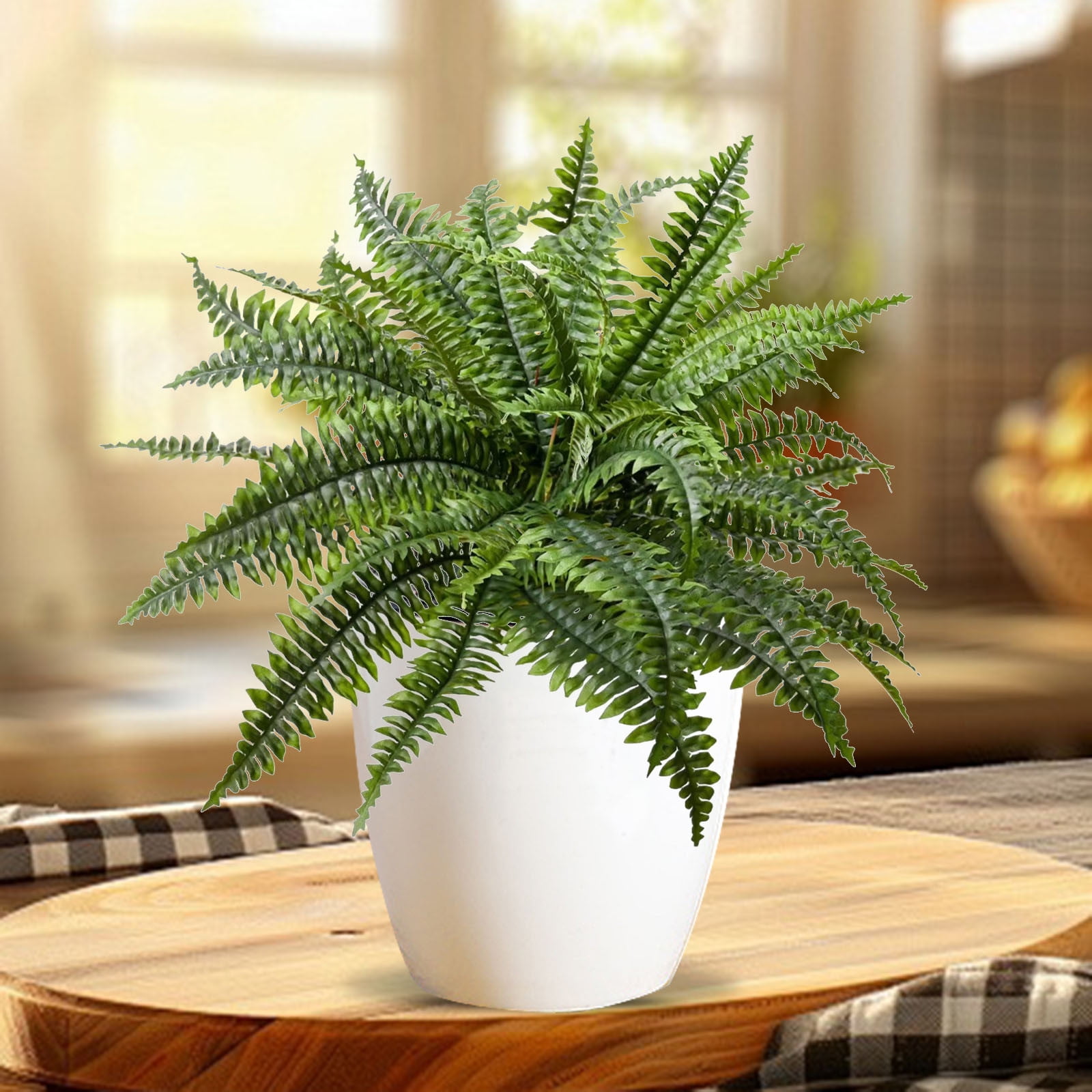 2025 New Single Silky Artificial Boston Fern 25-Leaf - Lifelike Fern Bush 23.6" for Outdoor & Indoor Decor, Large Greenery for Planters, Office, Living Room, Front Porch