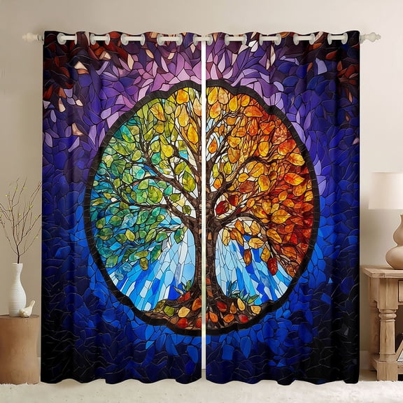 Homewish Tree Of Life Black Out Curtains,Modern Aesthetic Art Curtains Pack of 2 (42x63 Each),Retro Bohemain Style Bedroom Curtains For Men Women,Luxury Bedroom Decor