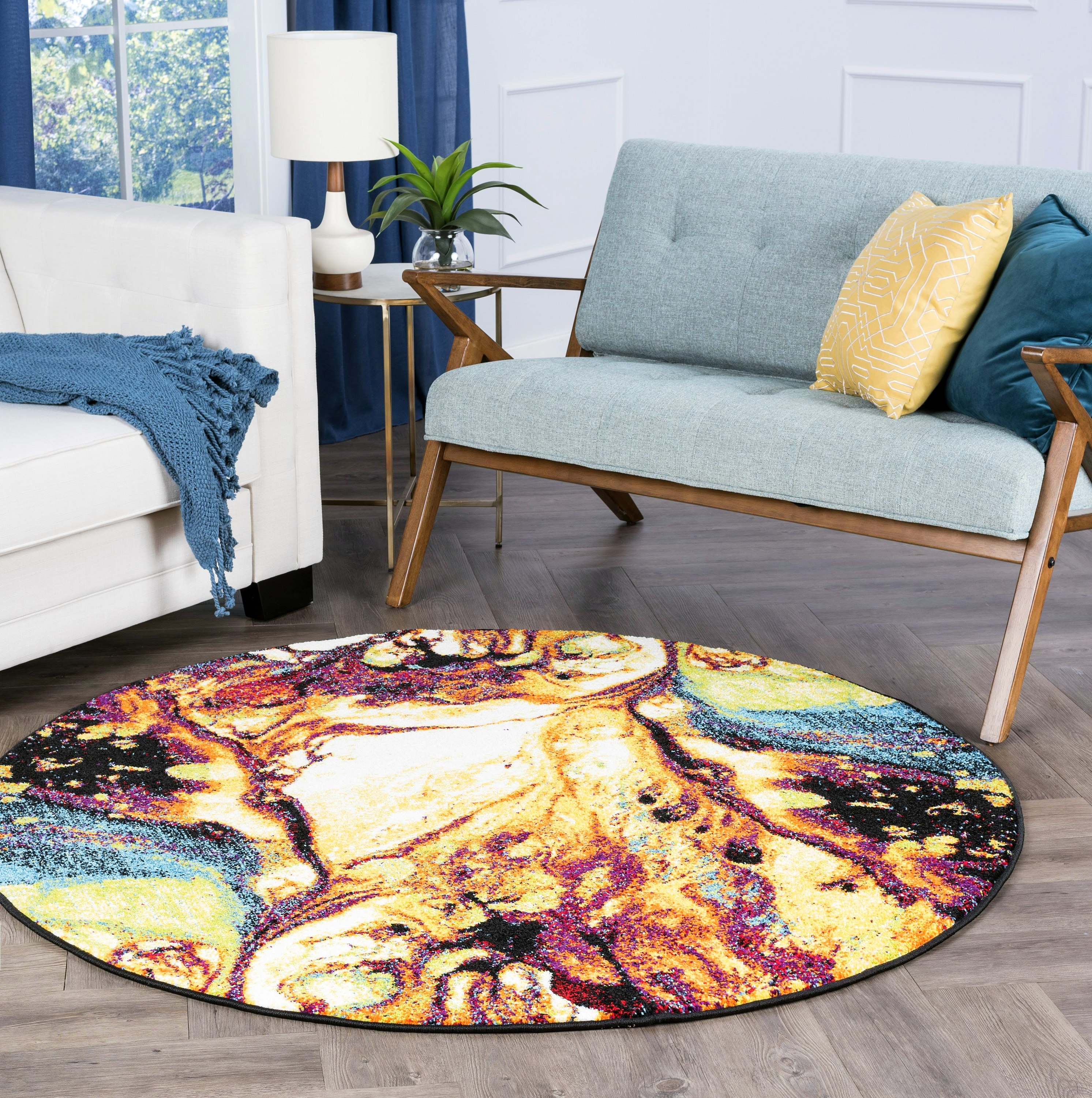 Contemporary Area Rug (7'10'' Round) Abstract MultiColor Indoor Round
