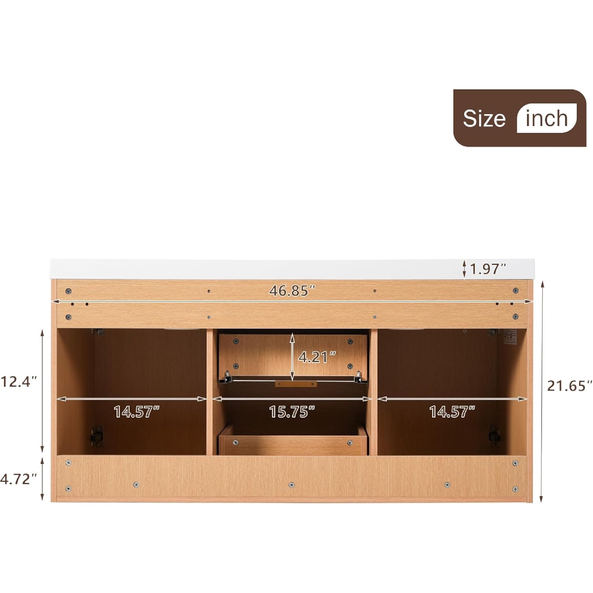 48 inch Bathroom Vanity with Sink Combo, Floating Double Sink Bathroom Vanities with SMC Resin Top, MDF Cabinet with Solid Wood Frame, Wall-Mounted Vanities for Large Bathrooms (48''-Wood)