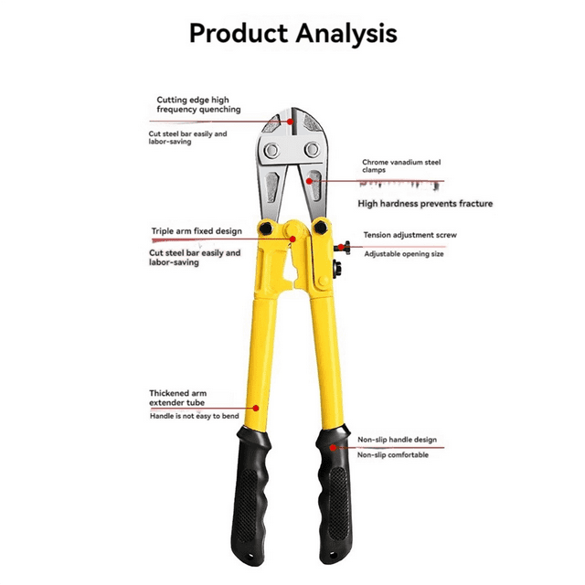 18In Medium Bolt Cutters Soft-Grip Rubber Ergonomic Handles Cuts Fence, Wire, Chain, Screws, Rivets and Medium Padlocks
