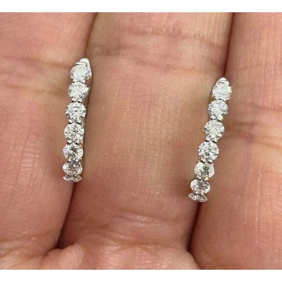 Silver Huggie Hoop Round Cut Lab Created Diamond 14k White Gold Plated