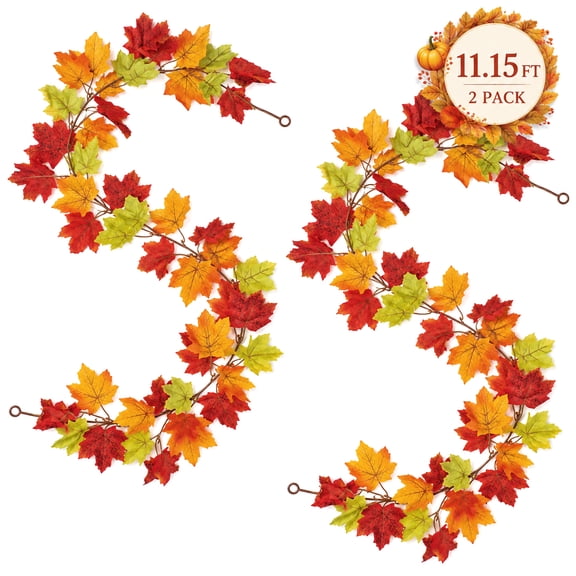 Fall Garland Maple Leaf, 5.56Ft/Piece Hanging Vine Garland Artificial Autumn Foliage Garland Thanksgiving Decor for Home Wedding Fireplace Party Christmas 2-Pack