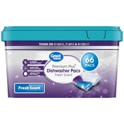 Great Value Premium Plus Dishwasher Pacs, Fresh Scent, 66 Count