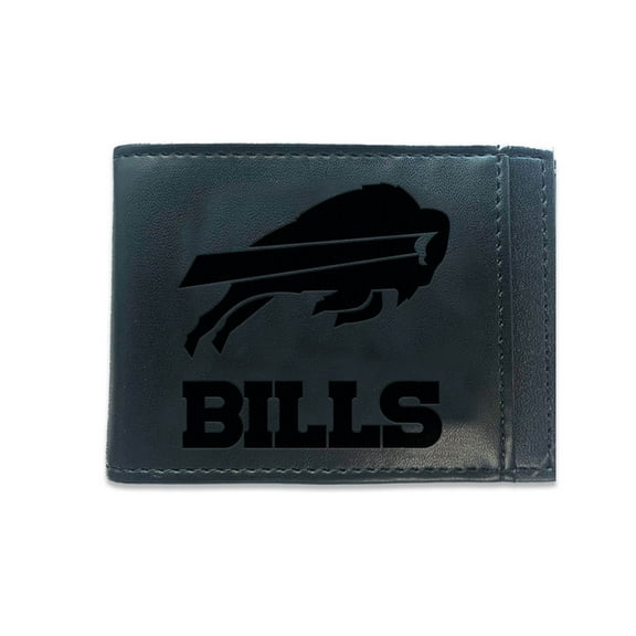 Black Buffalo Bills Hybrid Leather Front Pocket Bi-Fold Wallet with Money Clip