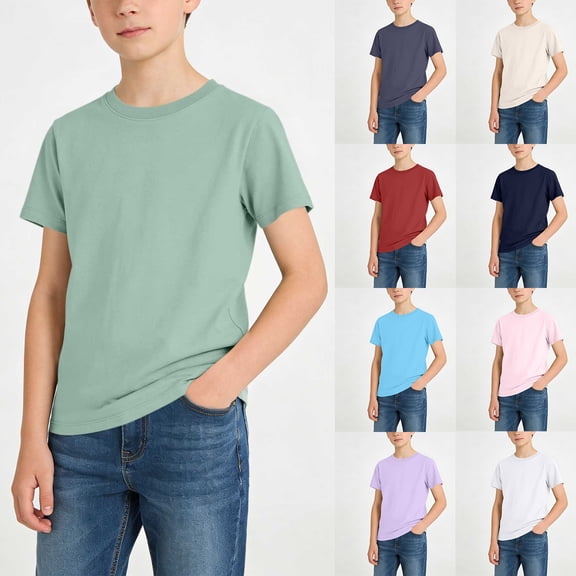 NAISIBABY T-Shirt for Boys 7T, Crew Neck Short Sleeve Casual Basic Summer Fashion Cottom Tees Green (1-15T)