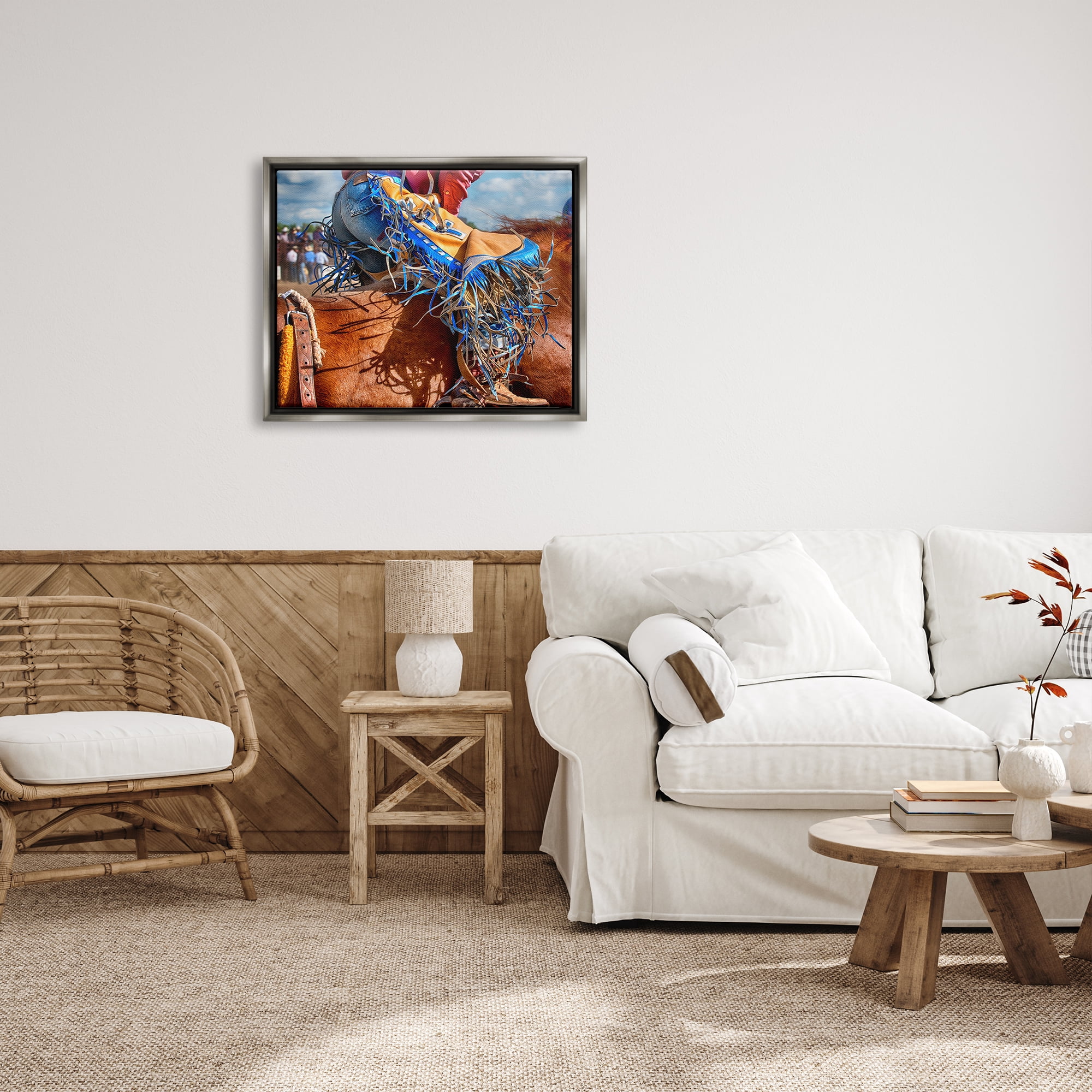 Stupell Industries Cowboy at Rodeo Photography Animals & Insects Photography Gray Floater Framed Art Print Wall Art, 31 x 25