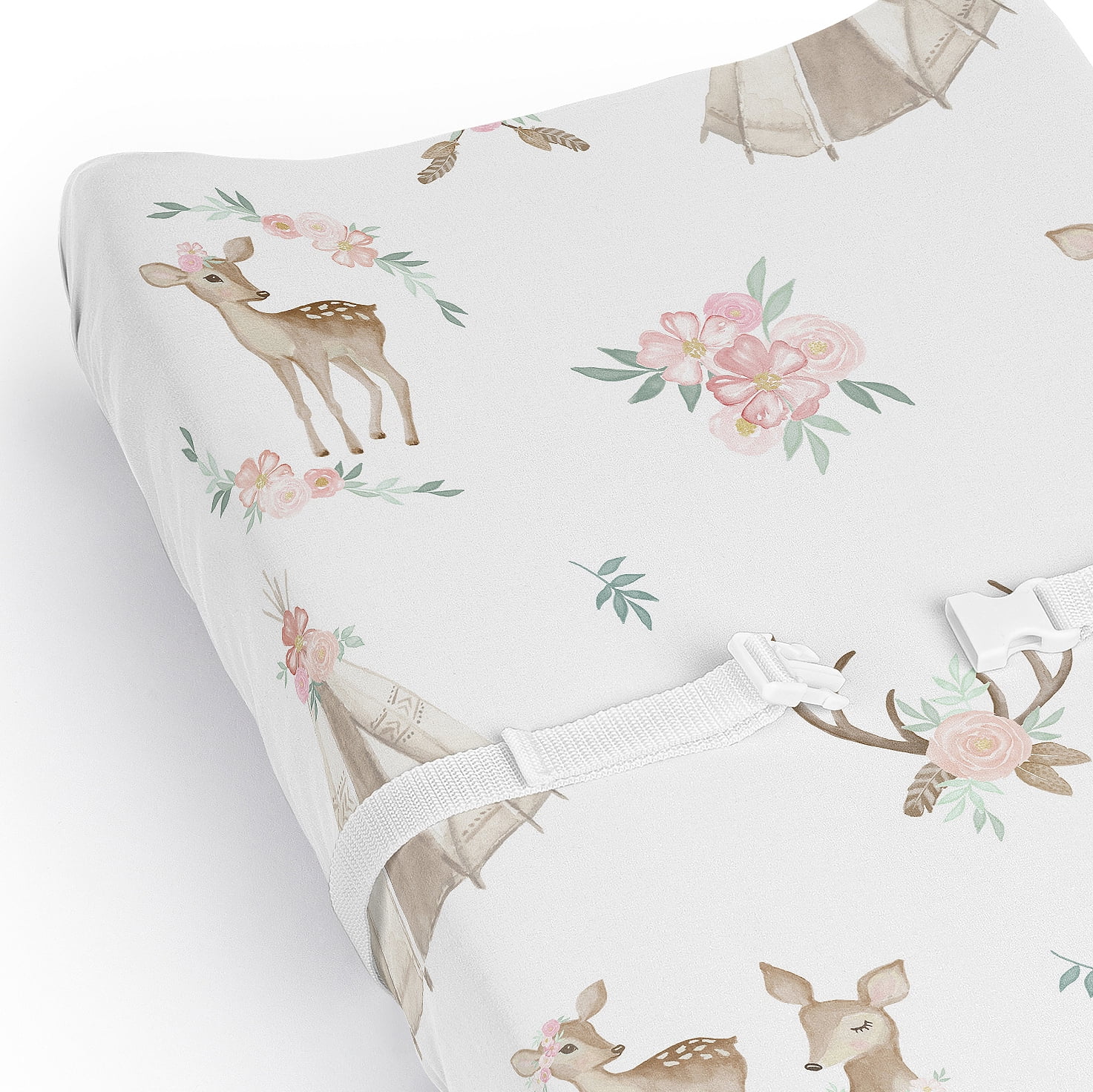 Sweet Jojo Designs Deer Floral Girl Changing Pad Cover Sheet