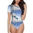 thumbnail image 2 of Uemuo Christmas Snowman In The Snow Pattern Women's One Piece Short Sleeve Swimsuit Rash Guard Surfing Modest Quick-drying Swimsuit Beach Essentials-Medium, 2 of 9