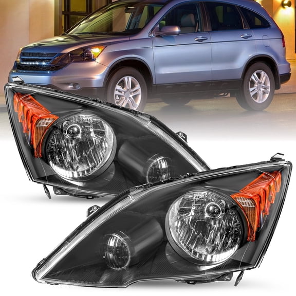 For 2007-2011 Honda CRV CR-V Black Headlights Amber Corner Headlamps L R