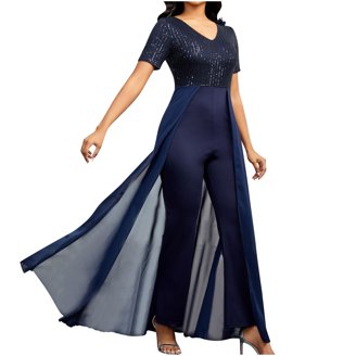 Lenpel Women's Fall Jumpsuits V Neck Long Sleeve Belted Dressy Romper Outfits Fashion Elegant Rompers