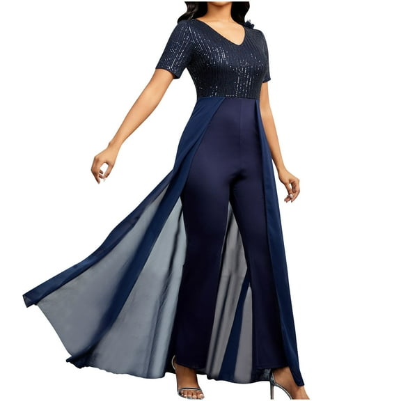 Levmjia Women Jumpsuit V Neck Casual Party Jumpsuits for Women Summer Wide Leg Rompers Cotton Blend Comfortable Stretchy Plus Size Work Office Vacation Travel Outfit Elegant