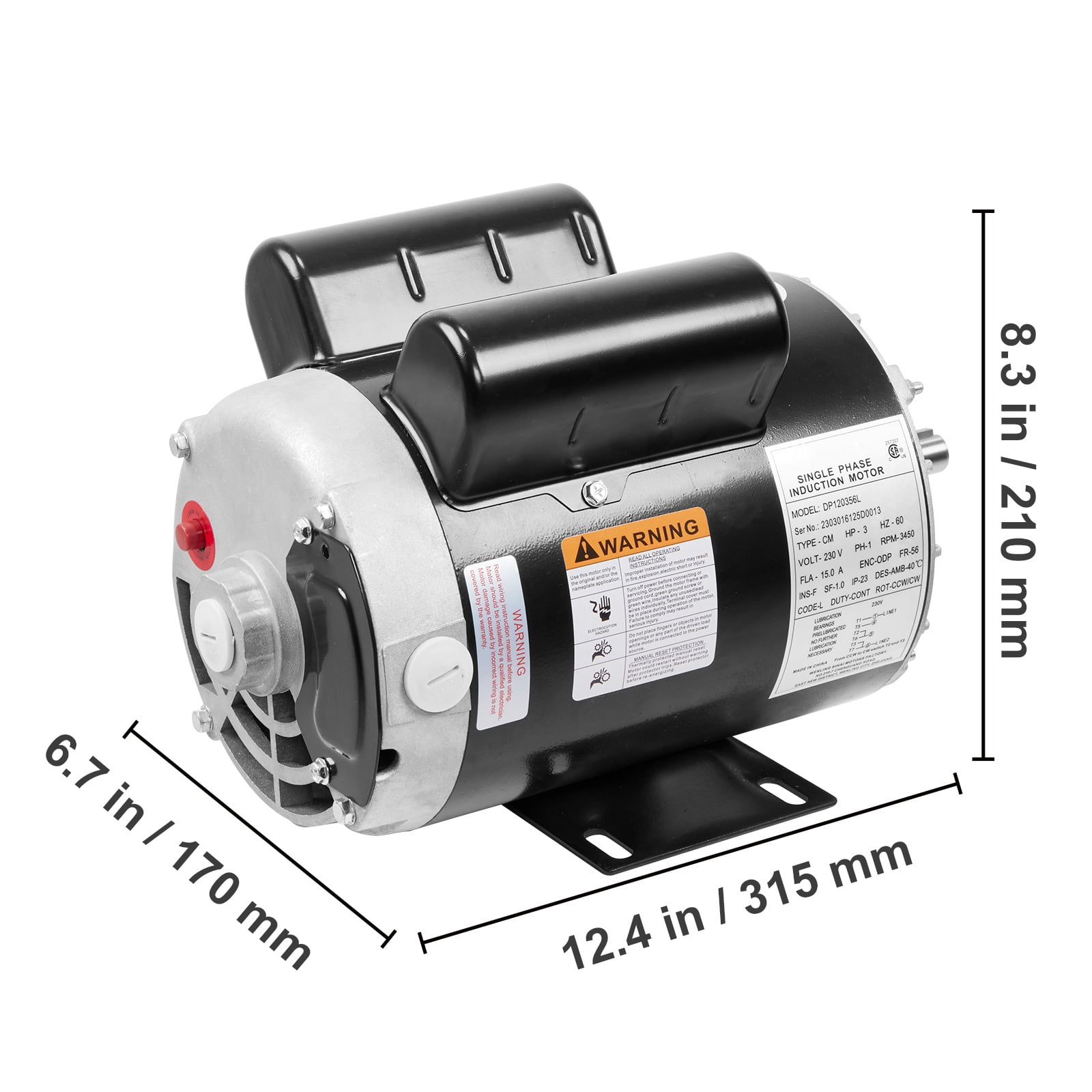 SKYSHALO 3HP Air Compressor Electric Motor 230V FLA 15A 56 Frame CW/CCW Rotation