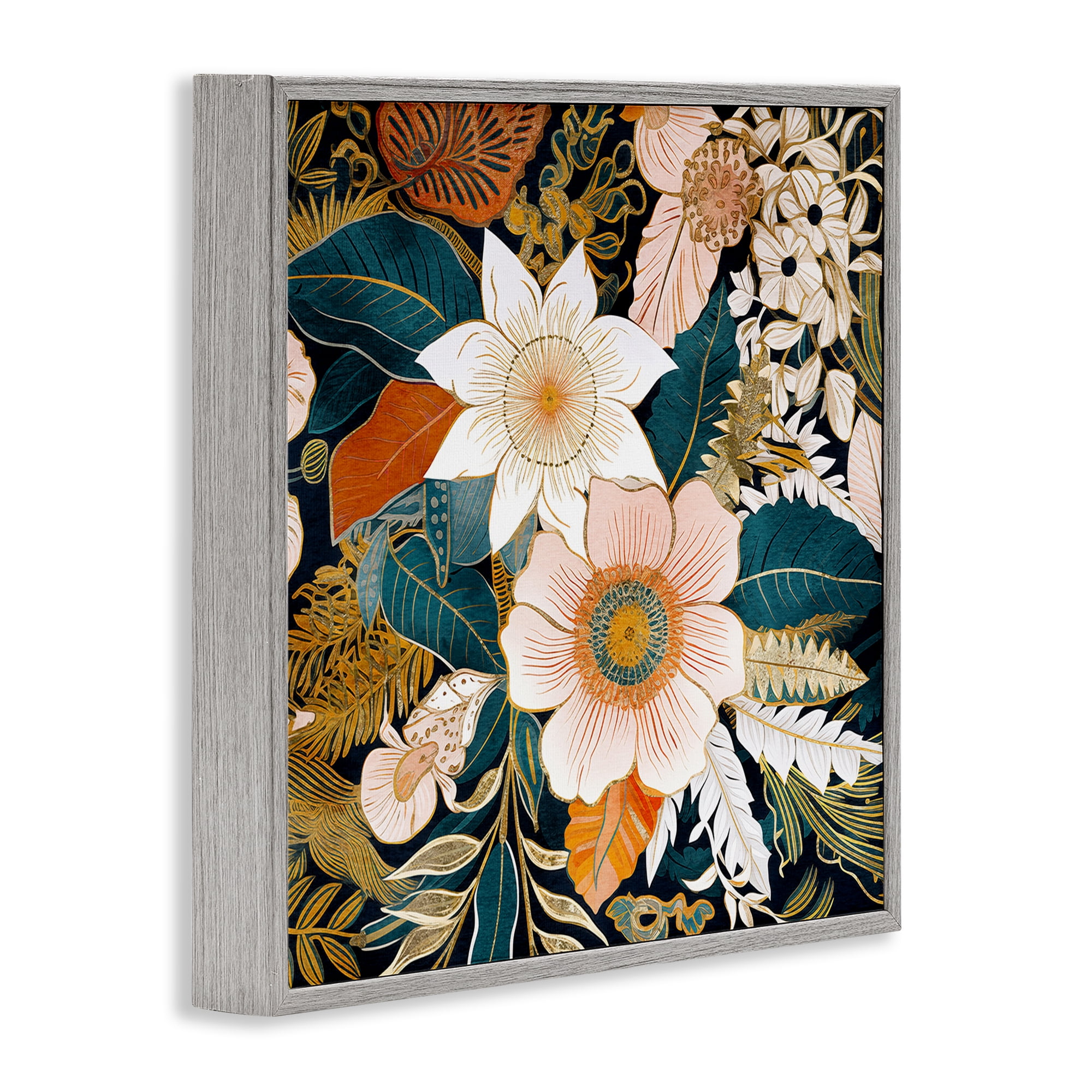 Stupell Industries Eclectic Floral Pattern Botanical & Floral Painting Gray Framed Art Print Wall Art, 24 x 24