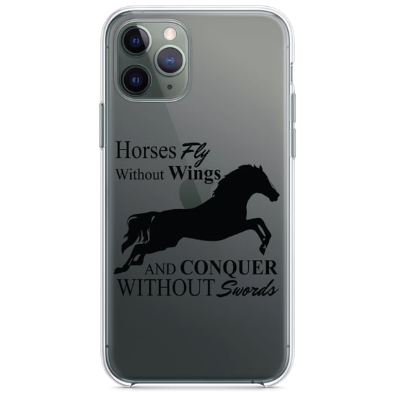 DistinctInk Clear Shockproof Hybrid Case for iPhone 13 Pro MAX (6.7" Screen) - TPU Bumper Acrylic Back Tempered Glass Screen Protector - Horses Fly Without Wings