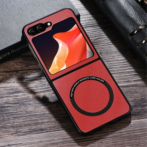 Allytech for Samsung Galaxy Z Flip 5 Case, Compatible with MagSafe Charging, Premium PU Leather Back TPU Edges Drop Proof Anti-Scratch Slim Lightweight Phone Case Cover for Samsung Z Flip5 5G, Red