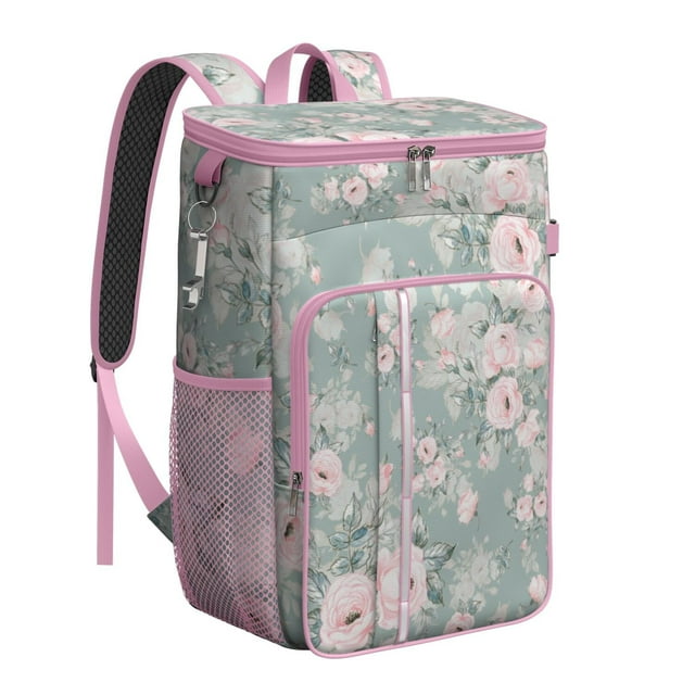 Summer Beach Resort Cooler Backpack High-Capacity 26 Cans Leakproof for Camping Picnic with Exotic Floral Design