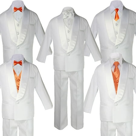 

Boy White Shawl Lapel Party Suits Tuxedo ORANGE Satin Bow Necktie Vest SM-20