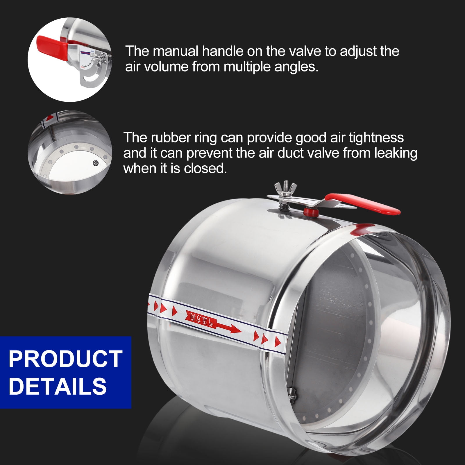 Uxcell HVAC Duct Manual Volume Damper 8 Inch Airflow Ducting Branch Vent Damper Adjustment Handle Stainless Steel