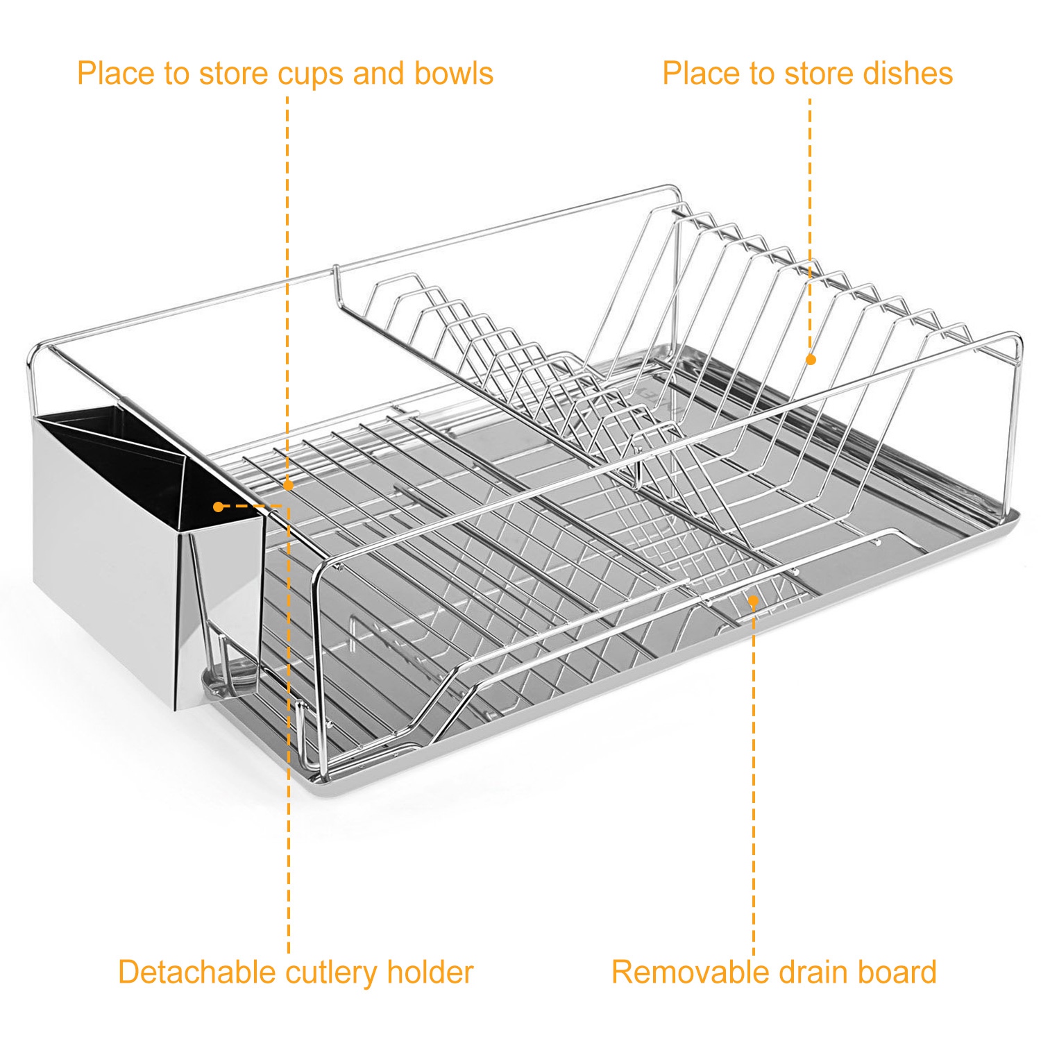 5.12in Tall Stainless Steel Dish Drying Rack ,Cutlery Organizer Drainboard Holder