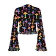 thumbnail image 7 of SCRAWLGOD Colorful Mushroom Bell Sleeve Tops for Women Size S Mock Neck Blouse for Women Ladies Lettuce Trim Slim Shirts Women Bell Sleeve Y2K Tops for Party, 7 of 7