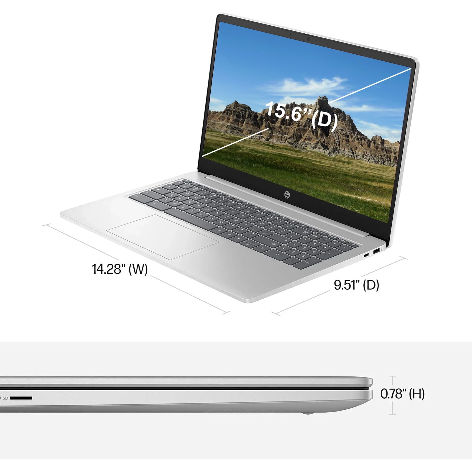HP 15.6" Chromebook Laptop, Ultra Light Business Laptop, Intel Processor N200, 8 GB LPDDR5 RAM, 64 GB eMMC, Intel UHD Graphics, Long Battery Life, HD Webcam, WiFi 6, Bluetooth, Chrome OS, Silver
