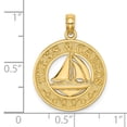 thumbnail image 3 of 14K Yellow Gold Polished Textured Finish TURKS & CAICOS Circle Design with SailBoat Charm Pendant, 3 of 4