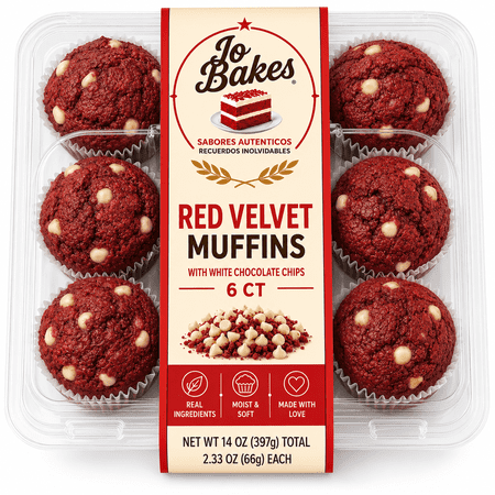 Red Velvet Muffins with White Chocolate Chips, 6 Count – Fresh‑Baked Bakery Style JO BAKES