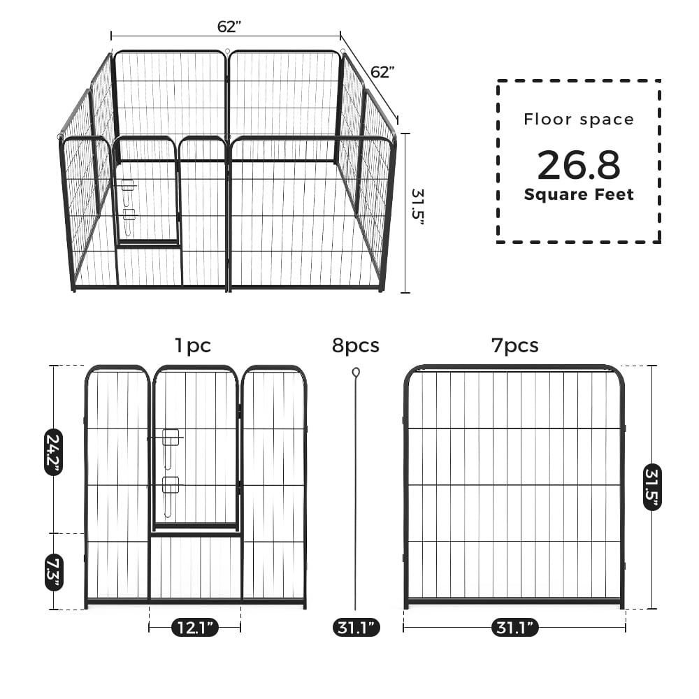 GIANNA Indoor Dog Playpen - Stress-Free and Safe Play, 32 Inch 8 Panels for Small and Medium Dogs