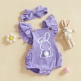 thumbnail image 5 of Coerni My First Easter Baby Girl Outfit New Born Romper Set Ruffle Rabbit Ears Bubble Jumpsuit Bunny Tail Clothes with Bow Headband, 5 of 7