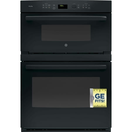 GE Profile - 30" Built-In Single Electric Convection Wall Oven with Built-In Microwave - Black on black