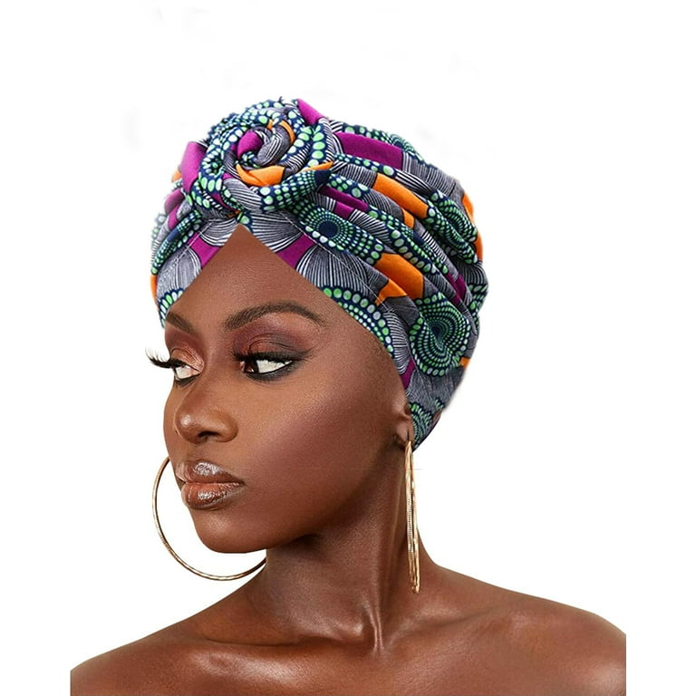 African Head wrap Headbands for Women Turbans Hair Wraps Headband Pre-Tied  Pattern Bonnet Turban Knot Beanie Cover Head wrap Hat 2 PCS